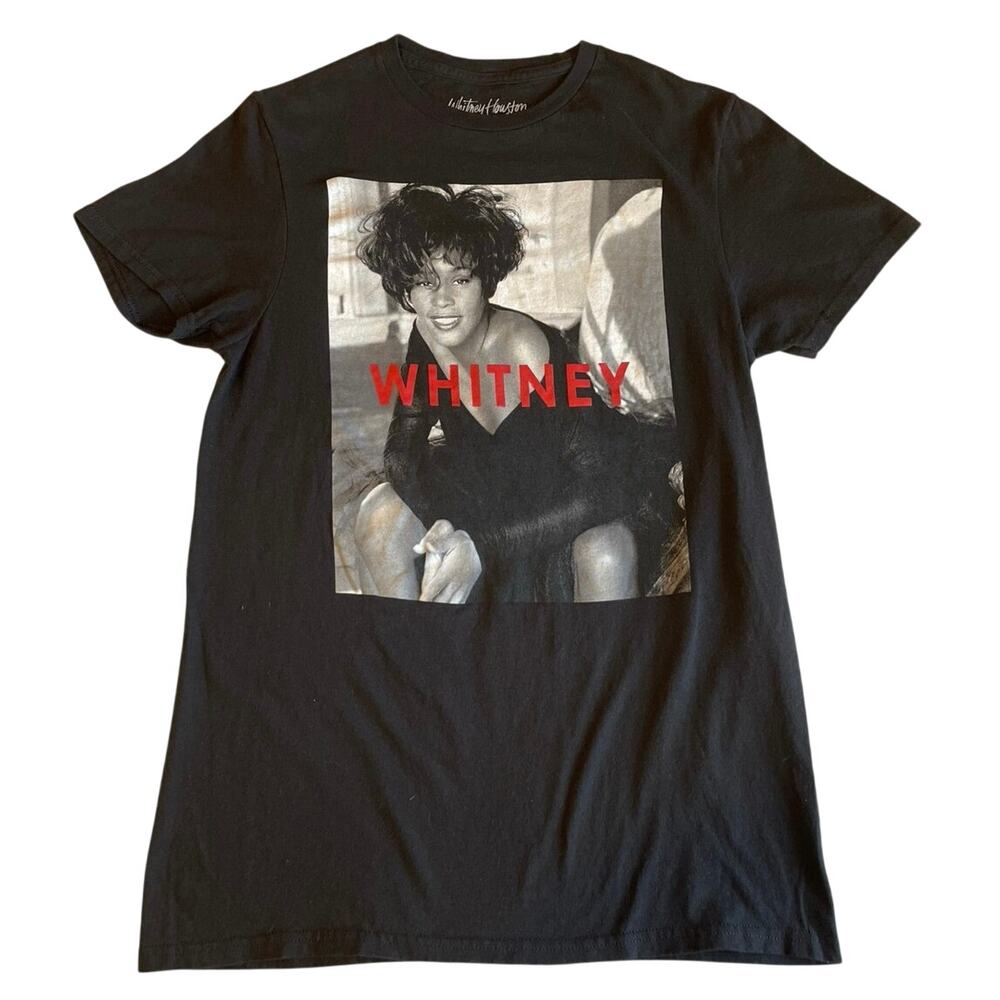 Whitney Huston Black Graphic Short Sleeve Crew Neck Cotton Tee Shirt Small
